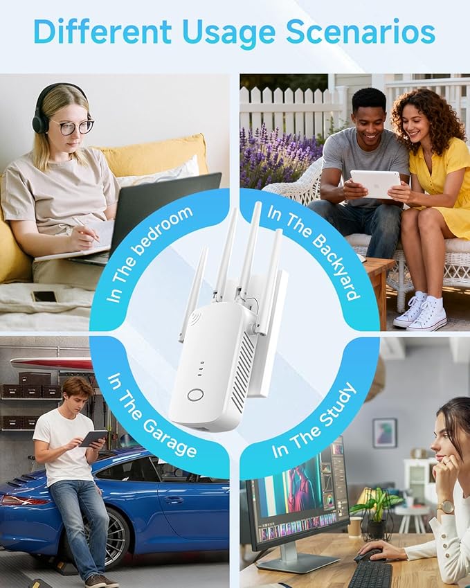 WiFi Extender, 2.4G WiFi Extender Signal Booster – 10888 Sq Ft, 80 Devices Supported & 1-Tap Faster Setup
