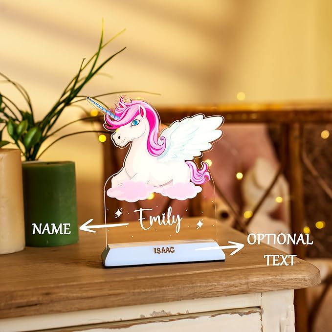 hun concept Personalized Unicorn Night Light for Kids – Custom Name LED Lamp, Cute Acrylic Unicorn Design, Baby Room & Nursery Decor, Magical Gift for Girls, Birthday Gifts