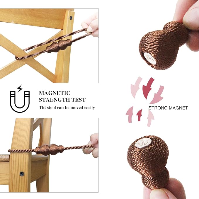 Nieffeiy Magnetic Curtain Tiebacks Outdoor Curtain Tie Backs Rope Decorative Magnetic Curtain Holders for Drapes Window Treatment Holdbacks, Coffee 6Pack