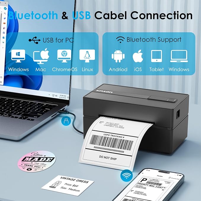 KNAON Bluetooth Thermal Shipping Label Printer, 4x6 Portable Thermal Address - Image 2