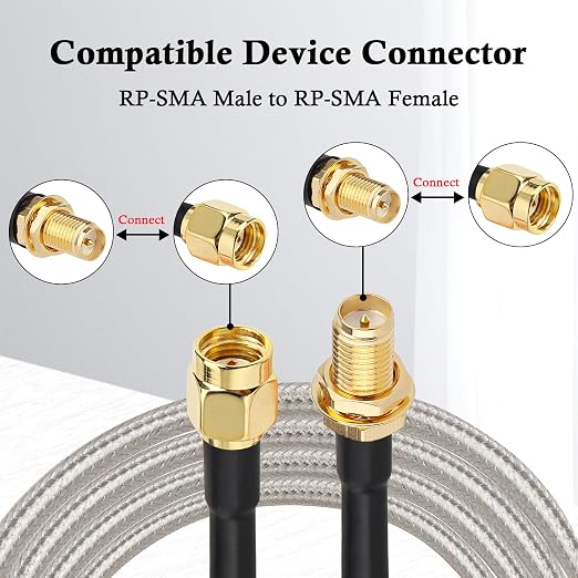 RP-SMA Male to RP-SMA Female Bulkhead Cable 6FT, RG58 Coaxial Cable - Image 5