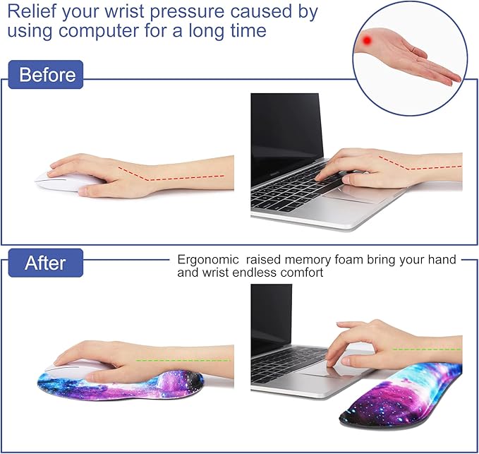Mouse Pad Keyboard Wrist Rest, Gel Non Slip Rubber Wrist Support Rest Mouse Pad for Home Office, Computer, Laptop, Typist, Gamer, Soft Cushion Mousepad with Memory Foam Ergonomic Nebula Galaxy