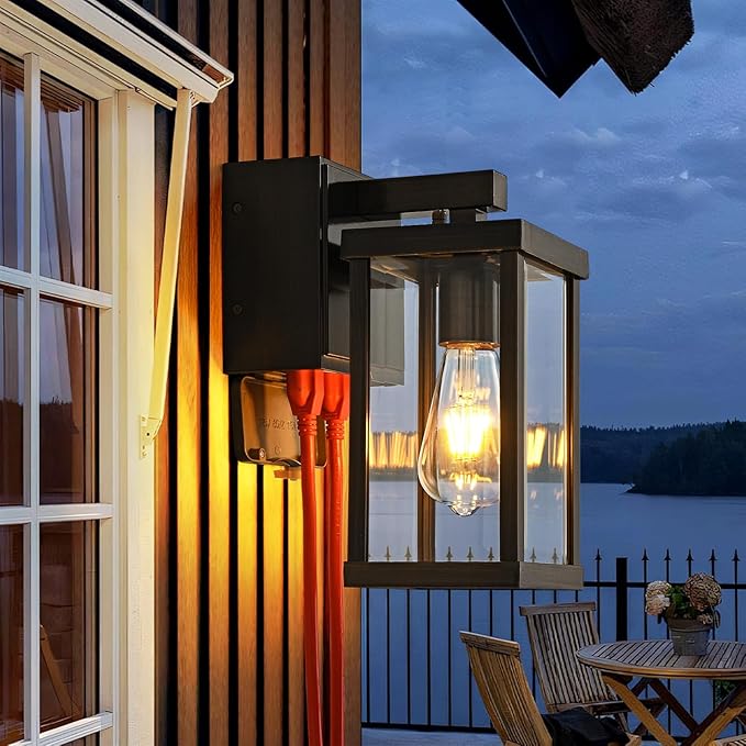 JOKAONOTL Dusk to Dawn Porch Lights with GFCI Outlets Waterproof Outdoor Wall Lights Exterior Lighting Fixtures Modern Outside Lights Wall Mount for House Patio Garage,Gold Brown,11.8''H,1PC