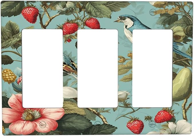 Bvtewkhz William Morris Flower 3 Gang Triple Rocker Wall Plate Cover Decorative Light Switch Covers Electrical Faceplate Switch Plates for Bathroom Kitchen Home
