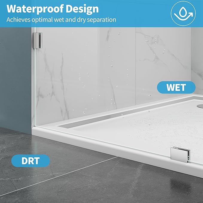 Shower Glass Panel, 32" W x 78.75" H Fixed Shower Screen Panel with 3/8"(10mm) SGCC Clear Tempered Glass, Frameless Walk in Shower Door for Bathroom (Chrome, 32" W x 78.75" H)