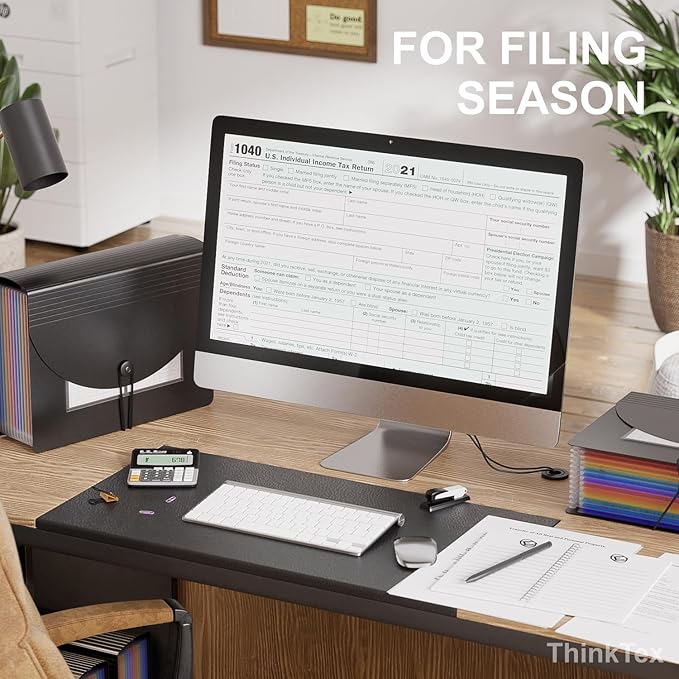 ThinkTex Accordion File Organizer, 12 - Pocket Expanding File Folders for Paper Receipts, Bills & Taxes Organizer, Letter/A4 Size Document Holder for School, Office, Home with Colorful tabs- Black