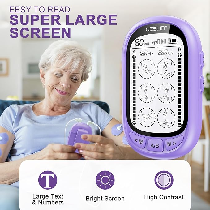 Dual Channel TENS EMS Unit TENS & PMS Unit (Model: YF1503) (Purple)