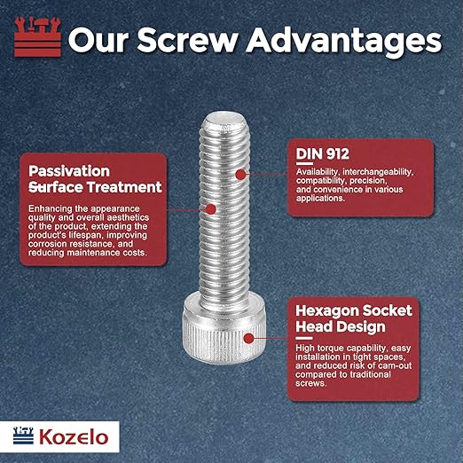 Kozelo 15pcs Socket Head Cap Screws - [M8-1.25 x 30mm] 304 Stainless Steel Allen Socket Drive for Electrical Motor 3D Printing Fan Engine Replacement Use, Silver