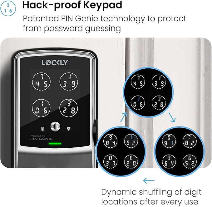 Lockly Secure Plus, Keyless Entry Door Lock, Smart Locks for Front Door, Smart Lock Deadbolt, PIN Genie® Keypad, 3D Biometric Fingerprint Sensor, Auto Lock Smart Door Lock