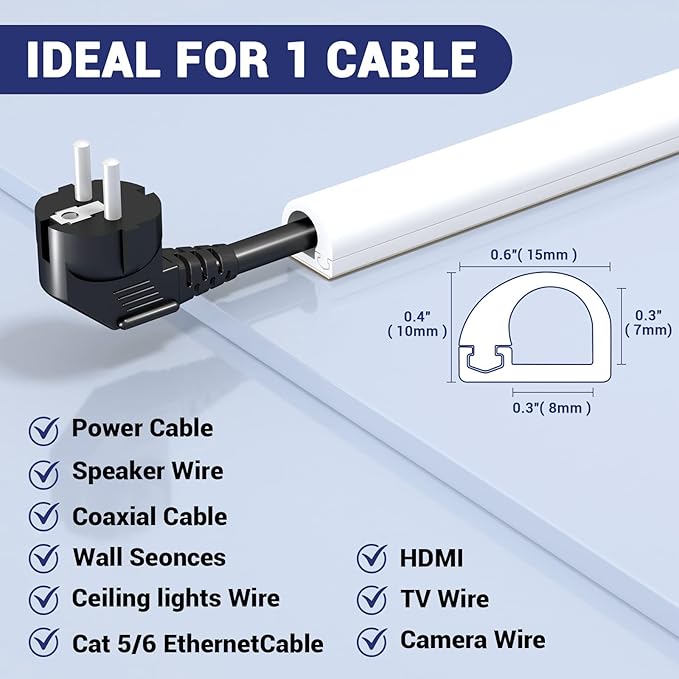 Cord Hider Wall, Wire Covers for Cords on Wall, Flexible Cable Concealer for Cable Hider, Self-Adhesive Silicone Wire Hider for TV Powers Home Office, W0.59inxH0.39in, White (118 inch)