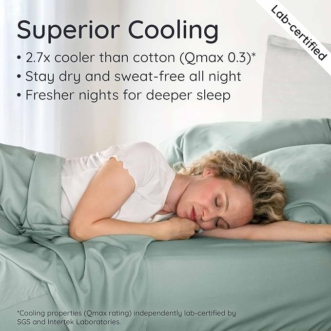 Bambaw 100% Viscose Derived from Bamboo Fitted Sheet Twin Size, 15’’ Deep Pocket Twin Fitted Sheet Only with Corner Straps, Cooling & Soft (Sea Glass)