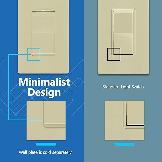 LIDER Minimalist Design Matte Finish Lighted Decorator Switch, Frameless Paddle Light Switch with Locator Light, Grounding Screw, 15A 125V, UL Listed, LS15-1P-I5P, Ivory, 5 Pack