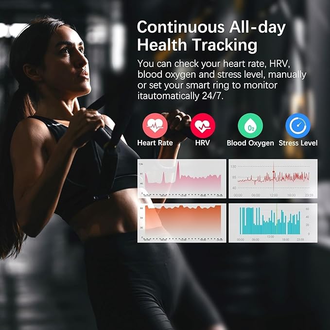 Smart Health Ring for Women Men, Fitness Tracker Ring with Heart Rate, Blood Oxygen, Sleep Tracker, Step Tracker, No Subscription Fee, IP68 Waterproof Smart Ring for iPhone & Android (Rose Gold, 7#)