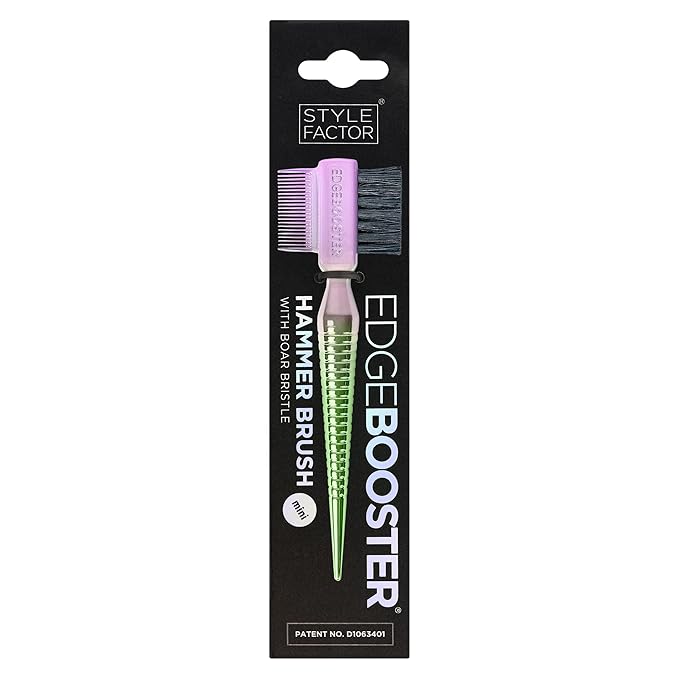 STYLE FACTOR EDGE BOOSTER® Mini Hammer Brush Travel Size | Baby Hair Brush & Double-Sided Edge Control Comb with Boar Bristles | Rat Tail for Precision Styling | Travel Brush for Edges & Baby Hair