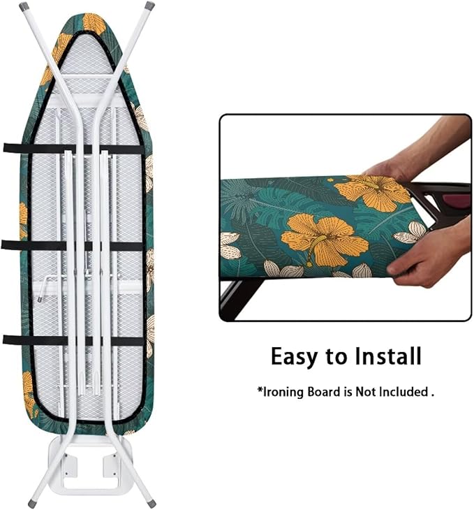 ZCFYGDX Hawaiian Flower Leaf Print Ironing Board Cover 2 Extra Large, Elastic Edges Nylon Buckle Straps Fasteners, (18 x 58 in) Resist Scorching & Staining Breathable Wear-Resistant Easy Install