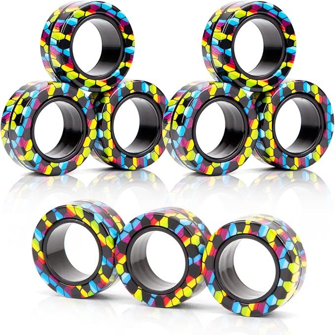 Magnetic Rings Fidget Toys Pack, Idea ADHD Fidget Toys, Adult Fidget Spinner Rings for Anxiety Relief Therapy, Great Gift for Adults Teens Kids 12 14 Years Old (9PCS)