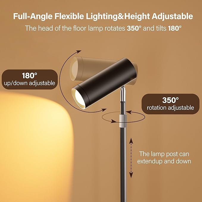 SIBRILLE Spotlight Floor Lamp, Tall LED Standing Lamp with Remote/Touch Control, 2700K-6500K, 350°Rotating Head Standing Lamp, Reading Floor Lamp for Living Room, Bedroom, Office & Wall Art, Black