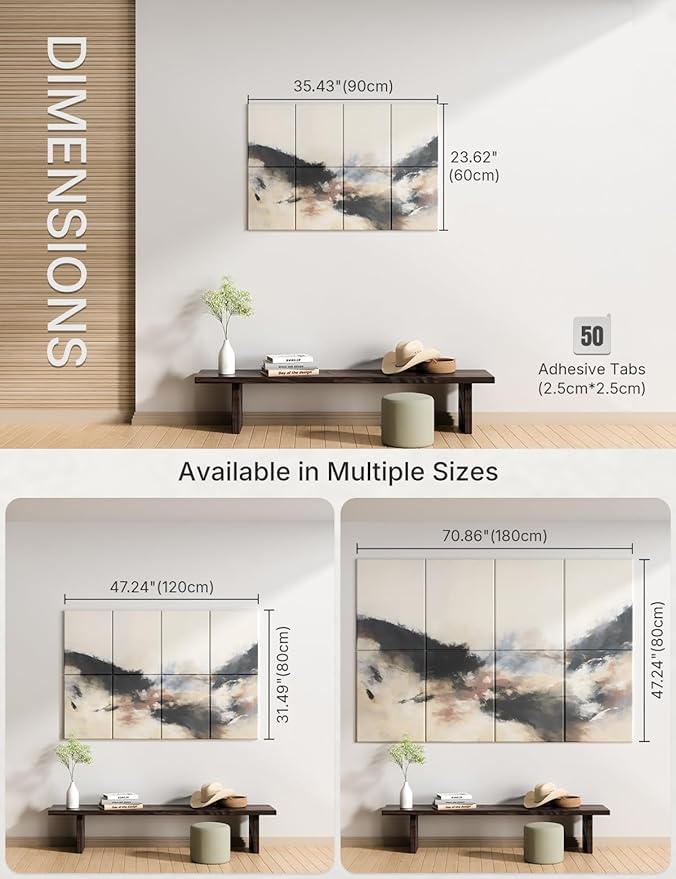 Wall Art Acoustic Panels,35''X24''Sound Absorbing Panels-8-Pack with 50 Adhesive Tabs, Decorative Sound Absorbing Panels for Living Room and Recording Studio, Offices-Silent Fjord