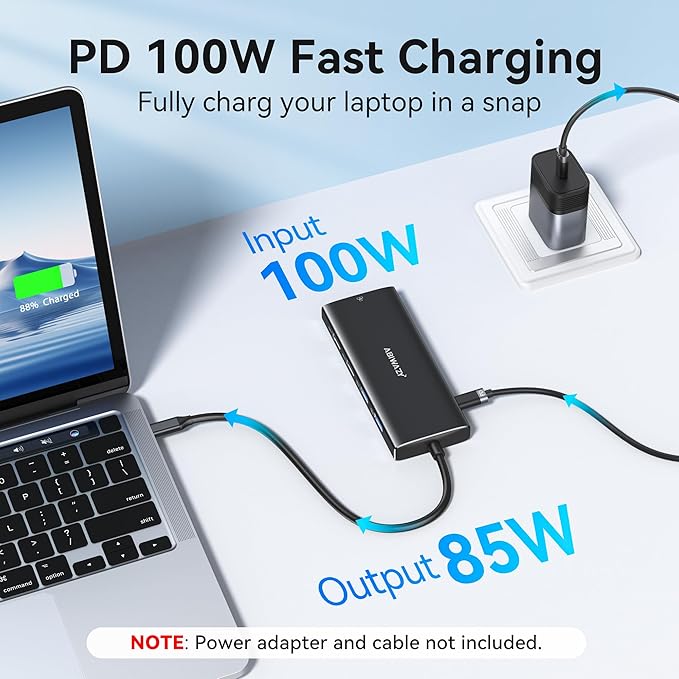 USB C Hub Multiport Adapter, ABIWAZY 10 in 1 USBC to Ethernet Adapter with 4K HDMI, Ethernet Gigabit, 100W PD, USB-C Data Port and SD/TF Slot for MacBook Pro/Air, Dell XPS, iPad Pro, Galaxy (Black)