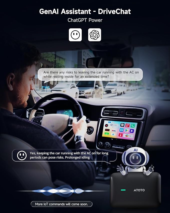 ATOTOMOVE Wireless Magic AI Box CarPlay with OBD2 Scanner, Car Video Streaming Plug & Play Carplay Box for iPhone & Android Auto with AI ChatGPT, Supports YouTube, Netfilx, Dual WiFi, CB4B Upgraded