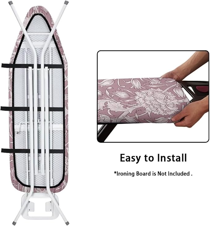 ZCFYGDX Ironing Board Cover,Scorch-Resistant Standard Nose Pocket, Elastic Edges,Iron Decor Covers St&ard Size-2XL,Nylon Buckle Straps Hook & Loop Fastener Strap,Home Decor Pink Floral Print