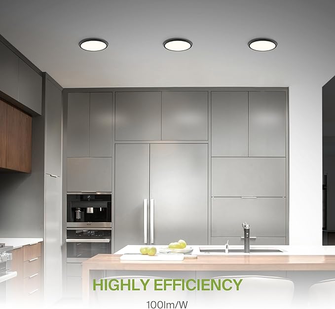 ASD LED 12" Round Flush Mount Ceiling Light Fixture, Low Profile Surface Lighting | 5CCT, Dimmable, Ultra-Thin, ETL Listed | 24W 2000LM 2700-6000K 100-277V | Kitchen, Hallway Lamp | Black, 12 Pack