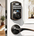 Veise Fingerprint Door Lock with 2 Lever Handles - Keyless Entry Door Lock, Electronic Keypad Deadbolt, Digital Smart Code & Front Handle Sets, Auto-Locking, Easy Installation, Oil Rubbed Bronze