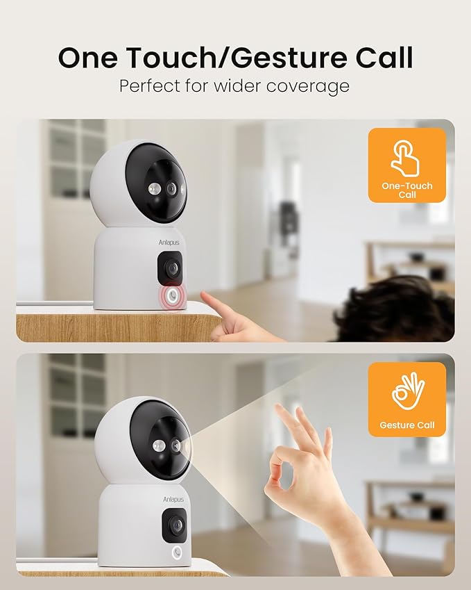 Anlapus 2 x A51D 4MP Dual Lens(2MP+2MP) Indoor Security Camera, Motion Detect, Auto Track, Plug-in, 360° WiFi Pan/Tilt Camera, 2.4GHz WiFi, Two-Way Talk, Light & Siren Alert, Memory Card Not Include