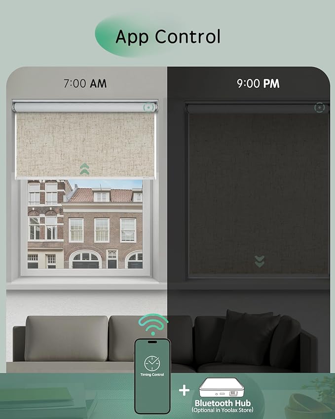 Yoolax Motorized Blinds App Control, Blackout Roller Shades for Windows, Cordless Automatic Shades Roller Window Blinds for Bedroom Living Room Office(Blackout Artisan Beige, 50" W x 72" H)