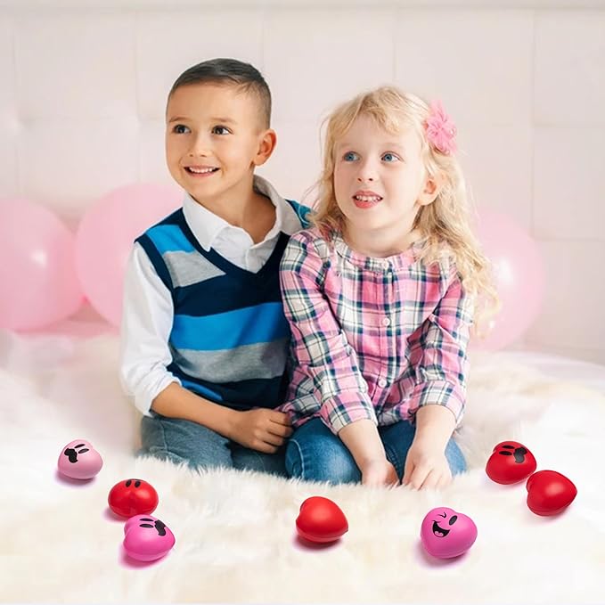 JOYIN 15 Pcs Valentines Day 3 inch Heart Stress Balls Stress Relief Heart Shaped Stress Ball Squishy Toys for Kids and Adults Party Favors, Valentines Day Gifts