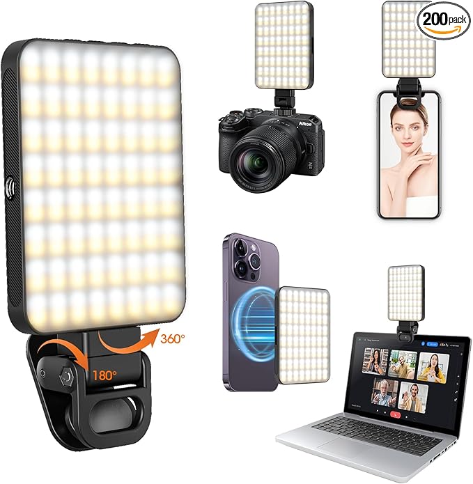 JINGCOOL Magnetic Selfie Light, Portable Phone Clip, 6 oz, Rechargeable Ring Light for iPhone, Laptop, Camera, 10-Hour Working, 3 Light Modes for TikTok, Instagram, Vlog, Video Recording