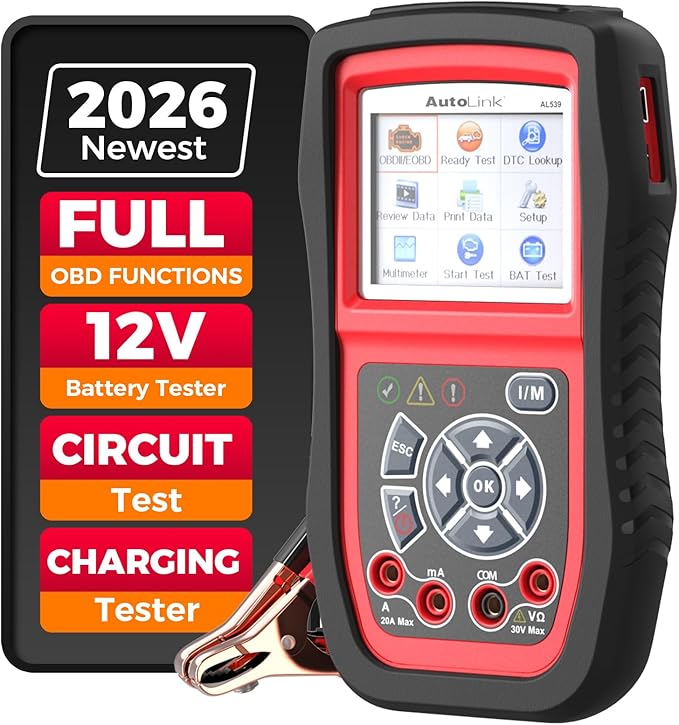 Autel AL539B OBD2 Scanner, 3-in-1 Code Reader Battery Tester Avometer for 12 Volts Batteries, Full OBDII Diagnosis and Circuit Starting & Charging Systems Test, All Enhanced Ver. of AL519 AL539