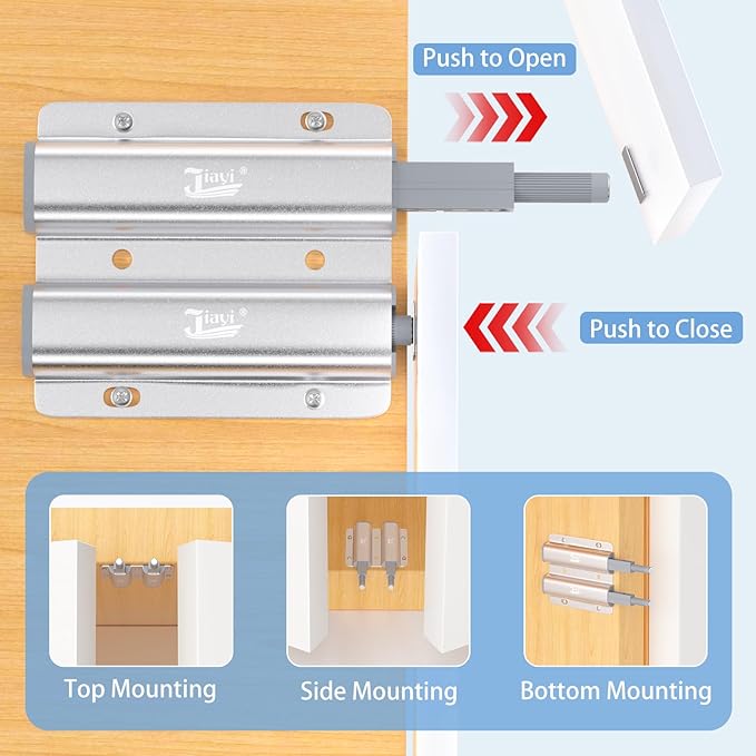 Jiayi Metal Cabinet Door Catches Heavy Duty 2 Pack Double Cabinet Push to Open Door Latch Touch Latches Kitchen Door Push Release Latch for Drawer Closure Push Catch Press Out Cabinet Hardware