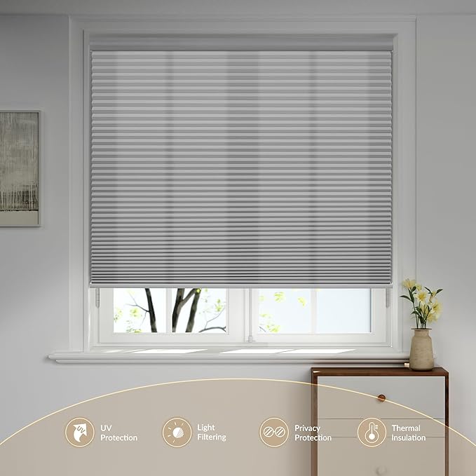 Boolegon Motorized Blinds with Remote, Light Filtering Smart Blinds, Automatic Cellular Shades for Windows, Rechargeable Electric Honeycomb Shades for Home,Light Filtering Light Gray,Custom Size