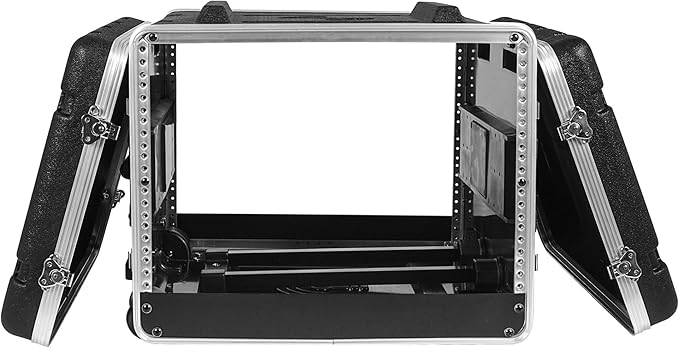 Sound Town Lightweight 8U PA DJ Rack/Road Case with 7U Rack Space, ABS Construction, 19” Depth, Retractable Handle, Wheels and Heavy-Duty Latches (STRC-A8UT)