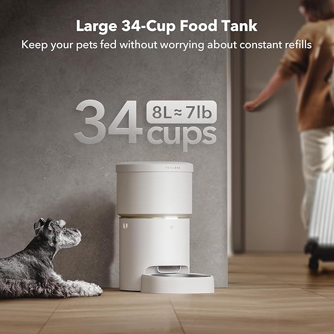 PETLIBRO 8L Automatic Dog Feeder, 5G Wi-Fi Automatic Dog/Cat Feeder, Vacuum-Sealed Automatic Dog/Cat Food Dispenser, Auto Pet Feeder with 18.7cm Large Food Tray for Large Medium Dogs Cats