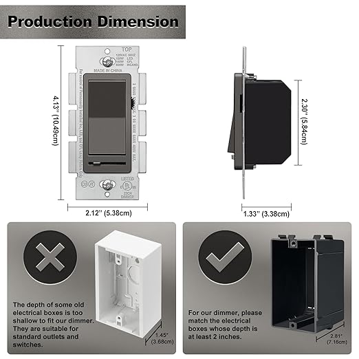 BESTTEN 5 Pack Matte Brown Dimmer Light Switch, Single Pole or 3-Way, Compatible with Dimmable LED, CFL, Incandescent and Halogen Bulb, 120VAC, UL Listed