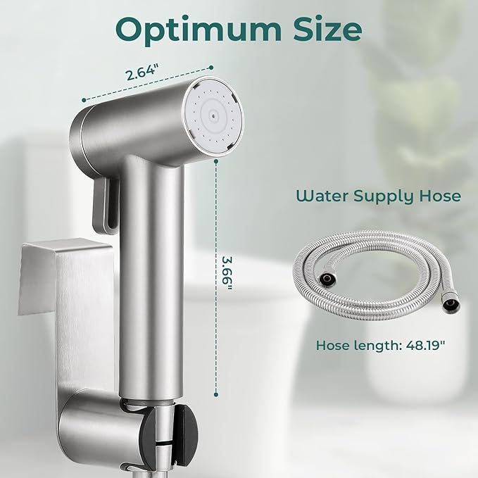 Handheld Bidet Sprayer for Toilet, Adjustable Water Pressure Control Rotary Switch with Bidet Hose, Exclusive Single Nozzle High Pressure Mode for Cleaning Stubborn Stains, Brushed Nickel