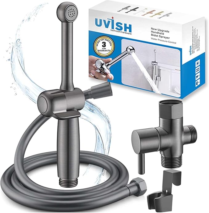 Handheld Bidet Toilet Sprayer, Black Bidet Spray for Toilet, Cloth Diaper Sprayer with Backflow Preventer, Adjustable Water Pressure Brass Hand Held Spray Attachment