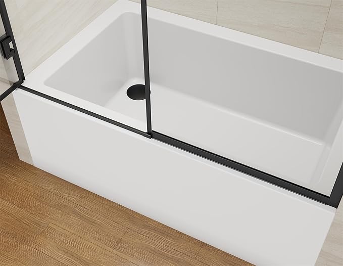Pivot Swing Bathtub Door, Adjustable Width 60" W x 59" H Semi-Frameless Shower Glass Door with 5/16 in (8mm) Clear SGCC Tempered Glass with Nano Easy-Clean Coating (Matte Black)