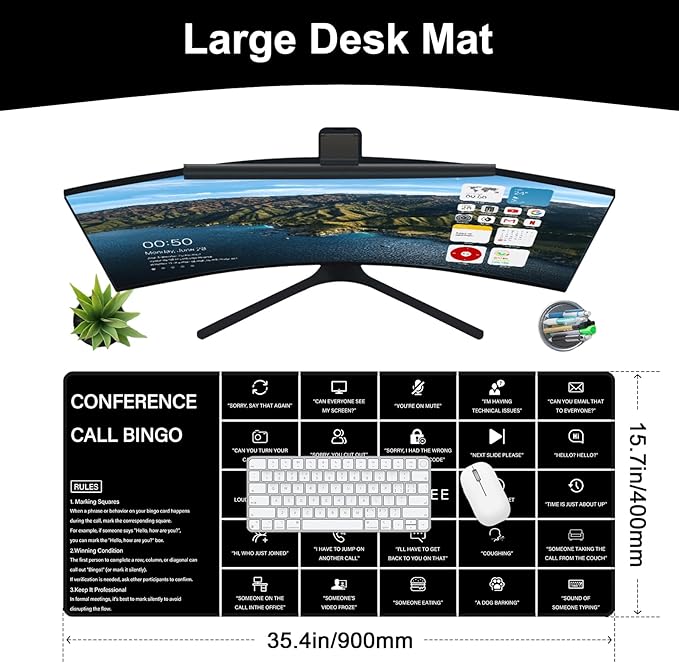 Baziabbo Office Desk Mat,Conference Call Bingo Mouse Pad for Virtual Meetings,Work from Home Computer Accessory，Non-Slip Desk Pad with Stitched Edges for Computer (Bingo)