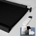 Boolegon No Drill Motorized Cellular Blinds with Remote Motorized Blackout Honeycomb Blinds for Indoor Windows Easy to Install Automatic Cellular Shades for Home,Blackout Black,Custom Size