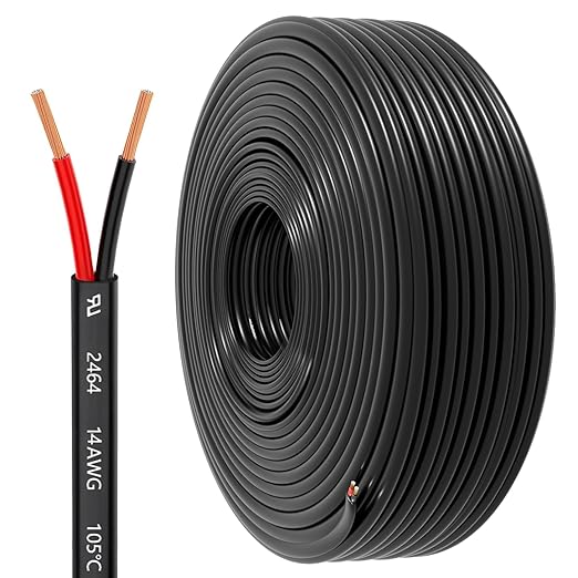 14 Gauge Wire 2 Conductor Electrical Wire, 14 AWG 2.08mm² Wire PVC Cord,12V/24V DC Low Voltage/Copper-clad Aluminum(CCA)Flexible/2 Wire for Automotive Wire LED Strips Lamp Lighting Marine(30.5M/100FT)