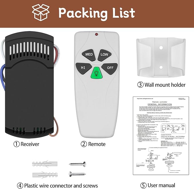 Universal Ceiling Fan Remote Control Kit,Replacement for Harbor Breeze,Hunter,Hampton Bay,Litex,3-Speed,Light Control, with Receiver FAN28R,Replace UC7030T FAN-53T 2AAZPFAN-53T FAN-11T KUJCE9103