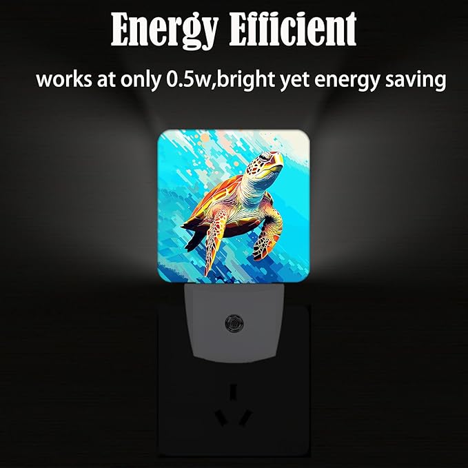 FSHVQKD Watercolor Wild Turtle Night Light,Plug Into Wall for Boys Girls Bedroom Decorative Square Night Light Lamp 0.5w Sleep Friendly