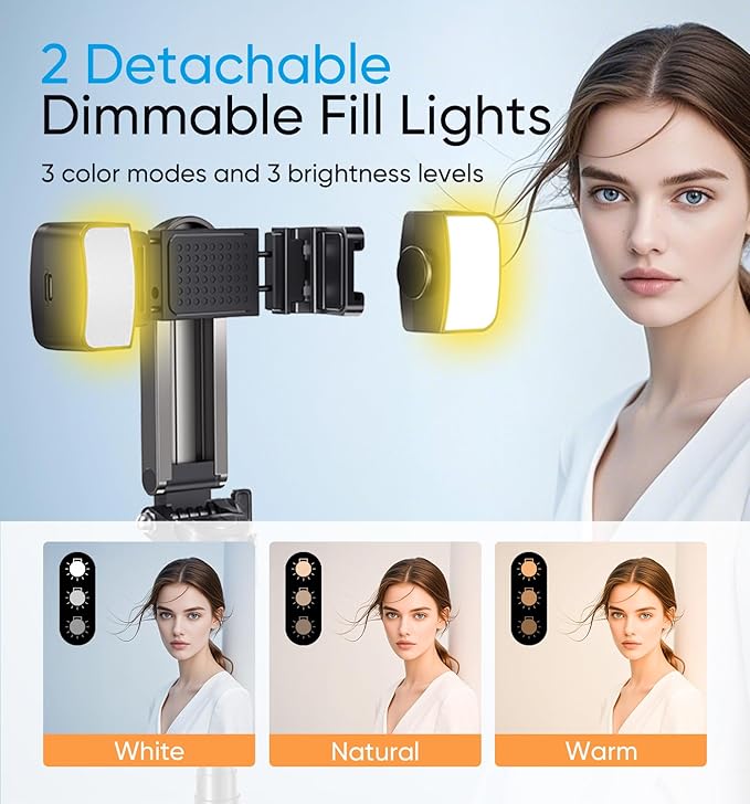 MAGIC JOHN Phone Tripod, Portable Selfie Stick, Pocket Size Tripod for iPhone, Selfie Stick with Detachable Remote Control & 2 Fill Light for Photograph, Live Streaming, Video Recording