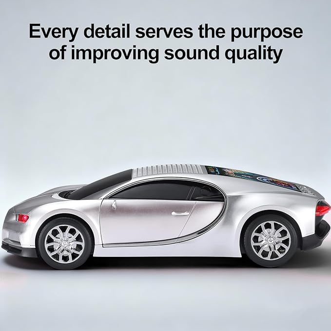 WSTER Luxury Sports Car Model Bluetooth Speaker with HD Sound, TWS Stereo Pairing, Display Screen, Built-in Microphone, Unique Bluetooth Car Speaker for Home, Party, Outdoor & Beach (Silver)
