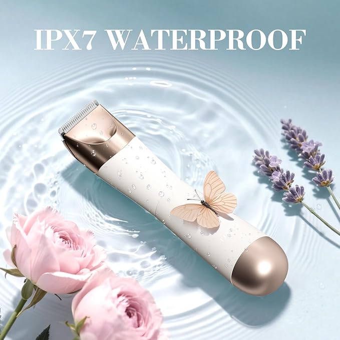 Bikini Trimmer for Women, 2 in 1 Electric Shaver for Women, Pubic Hair Trimmer Waterproof IPX7 with LED, Bikini Razor for Leg Arm Underarm Bikini Area, Pull Bows Gift Box for Friends - Shell White