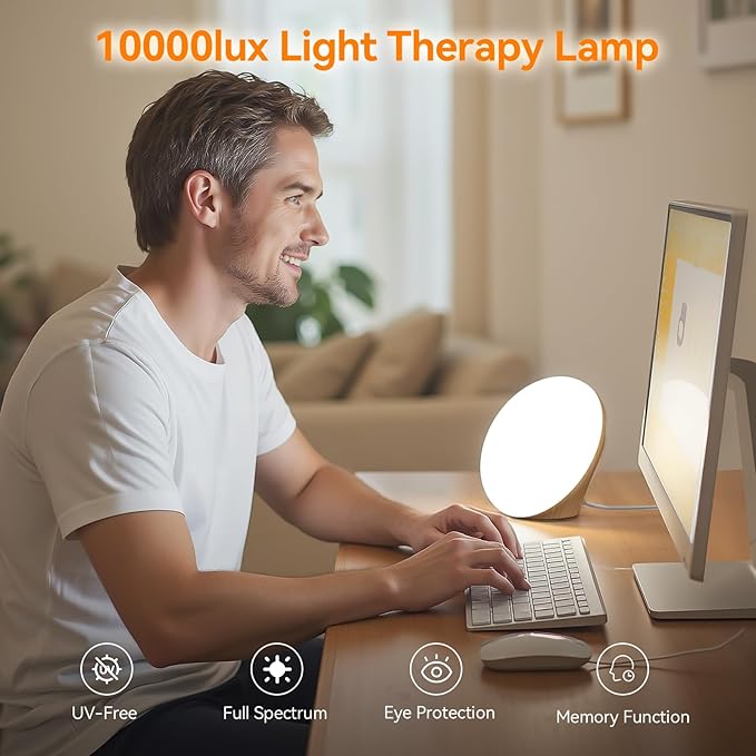 COMSYNC Light Therapy Lamp with 10000 Lux Sun Light & 670nm Red Night Light, Sleep Aid & Mood Boosting Lamp, 5 Color Temperatures, 5 Brightness Levels, 4 Timer Settings, Smart Touch & Remote Control