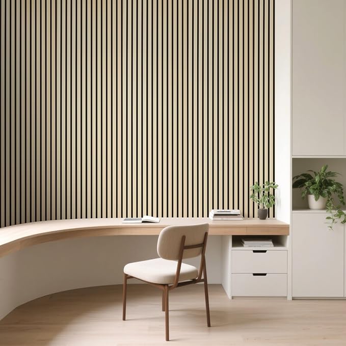 Art3d 1-Pack Acoustic Wood Slat Wall Panel with Roll-Flat Design - 95.3 x 23.8 Inch Sound Absorbing Panels for Living Room Columns Corridor Curved Wall Decor, Oak